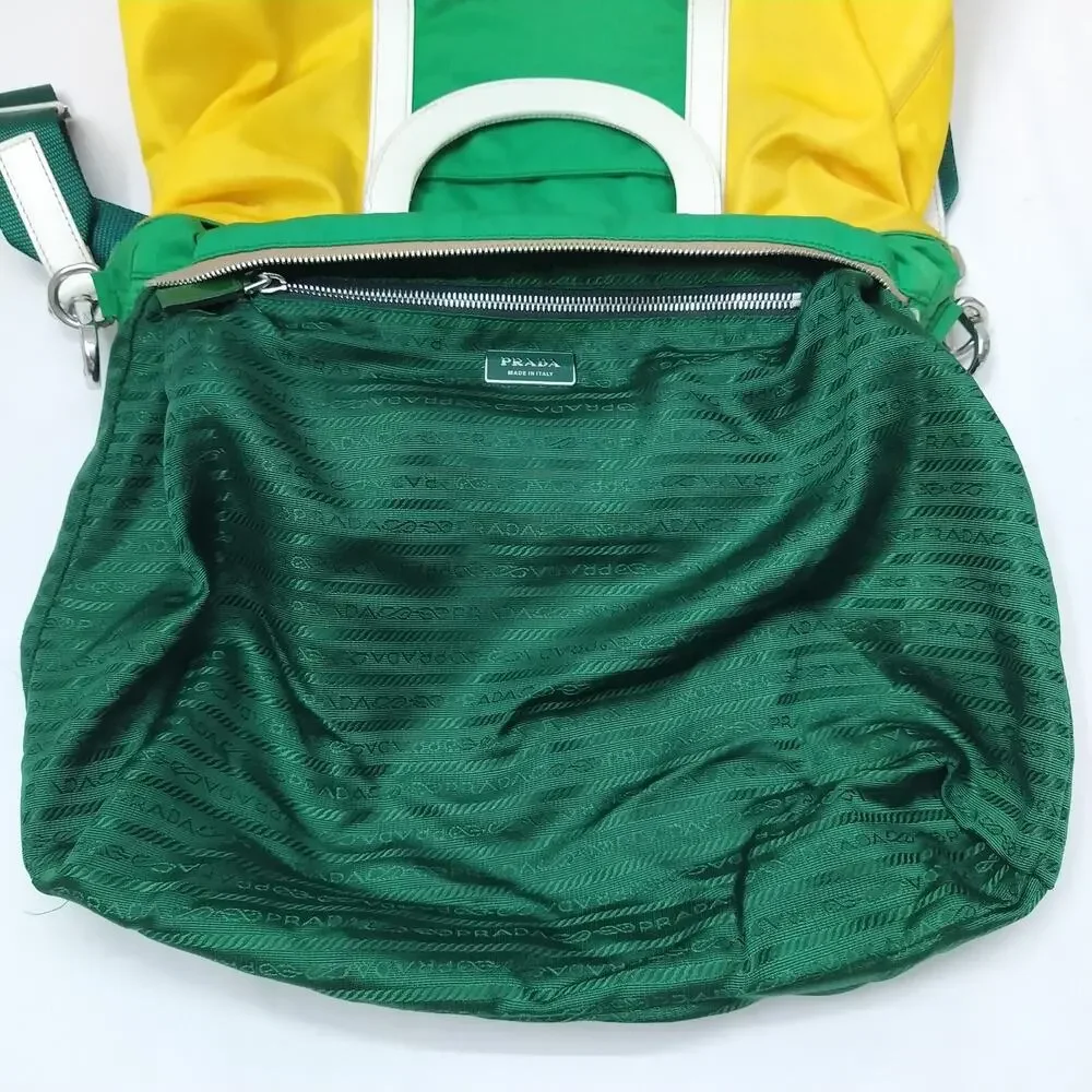 PRADA Two-Way Yellow Green Nylon Top Handle Zipper Satchel Crossbody Bag